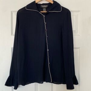 Vintage Navy 100% Silk Blouse Size 8